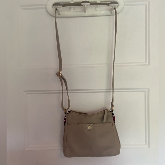 Beige Crossbody Bag with Red-White-Blue Accents & Gold Hardware - Picture 3 of 4